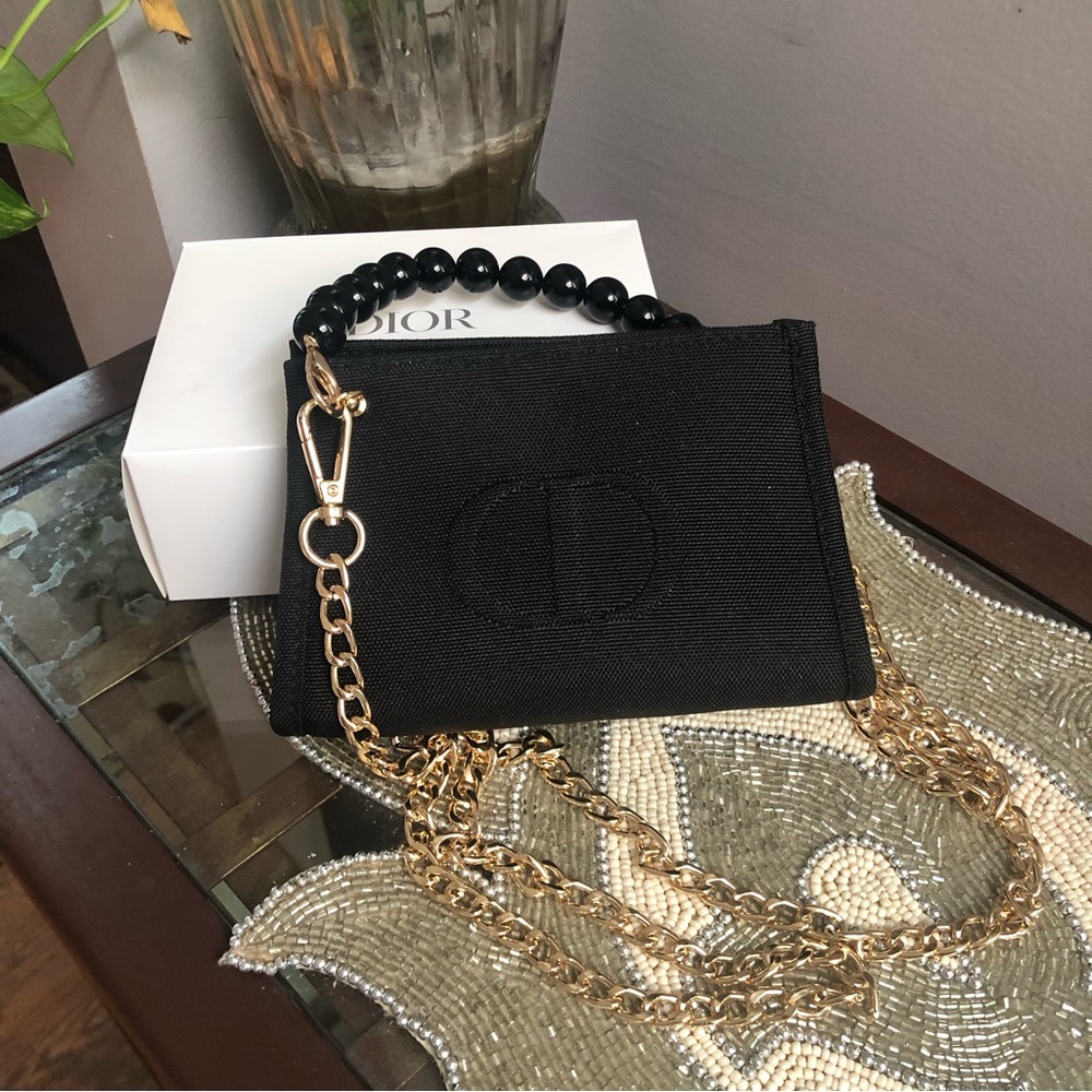 Black Christian dior makeup pouch with chain/pearl - Picture 13 of 14